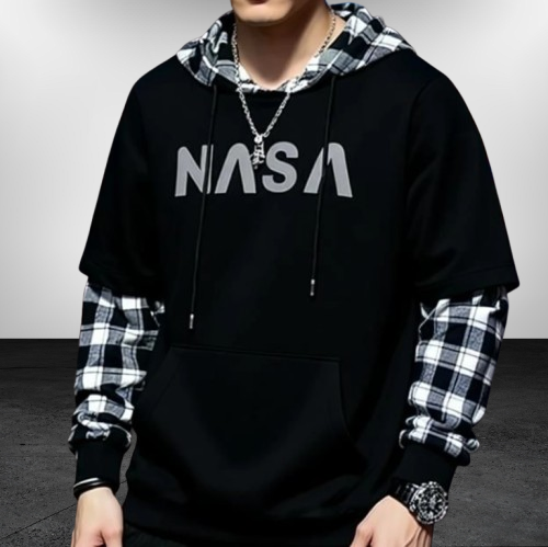 Men’s Typography Hooded Neck T-Shirt - BLACK-WHITE
