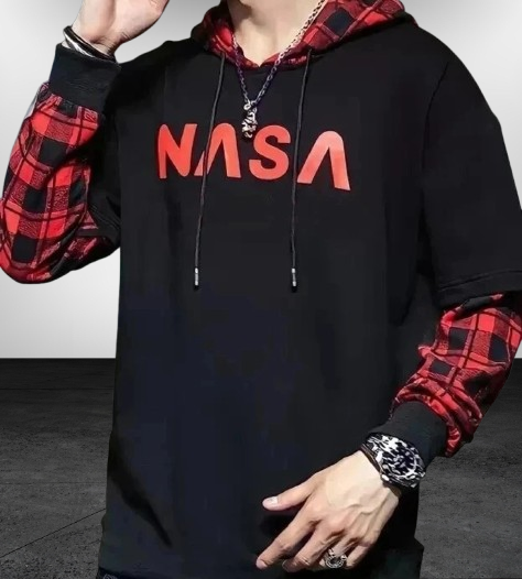 Men’s Typography Hooded Neck T-Shirt - BLACK-RED